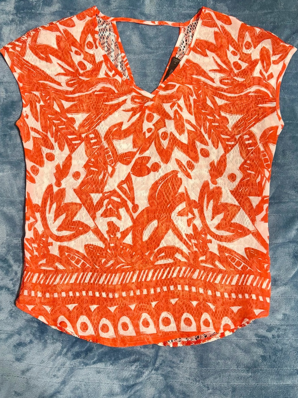 The Limited Women’s Orange Patterned V-Neck Top